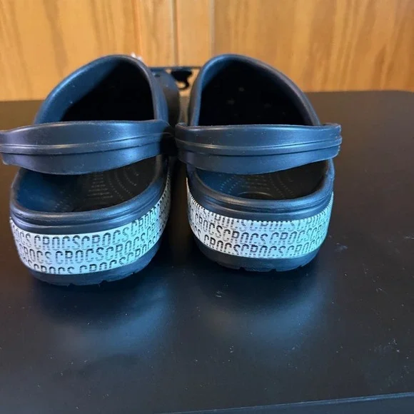 Crocs Crocband Logo Motion Clog Black‎ White Mens 9 Womens 11 Shoes NEW - Picture 6 of 9